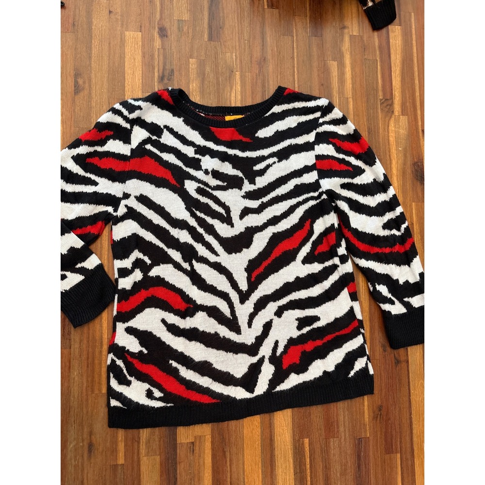 Ruby Rd Zebra Print Sweater Womens M Red Black White Excellent Knit Pullover